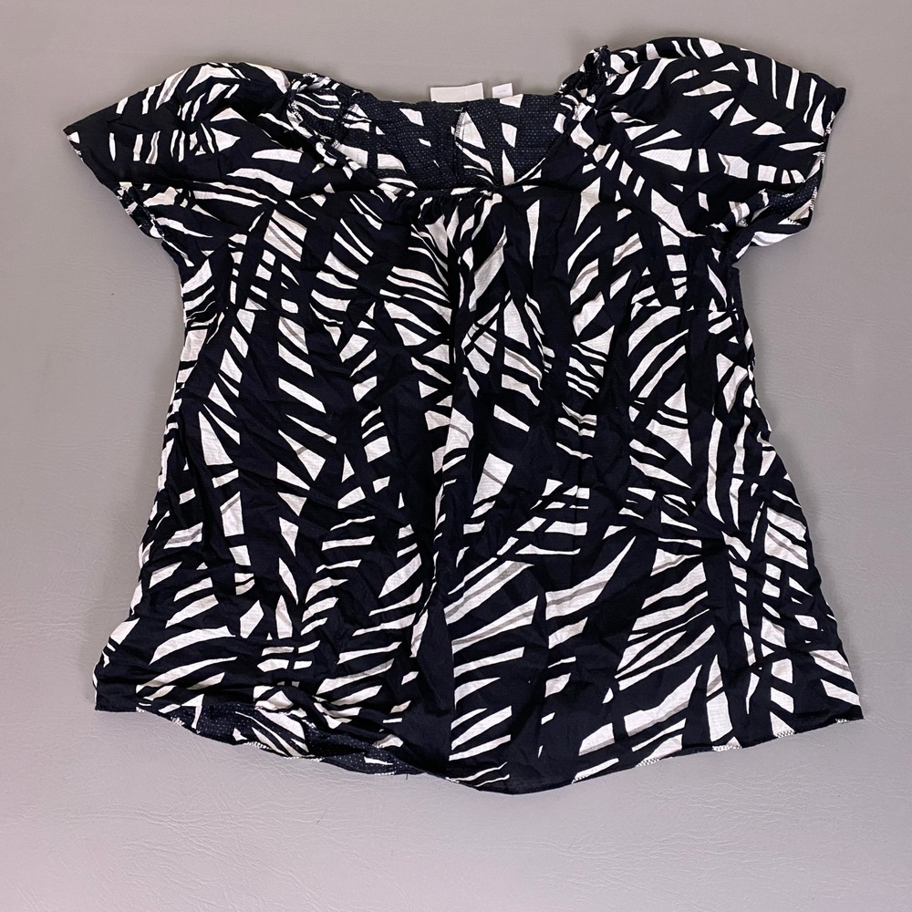 Avenue Blouse Top Women's 14/16 Black White Abstract Palm Leaf Print 100% Cotton